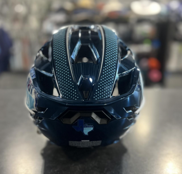 GRIT LACROSSE XRS PRO CHROME NAVY GOALIE HELMET WITH DECALS - Image 4