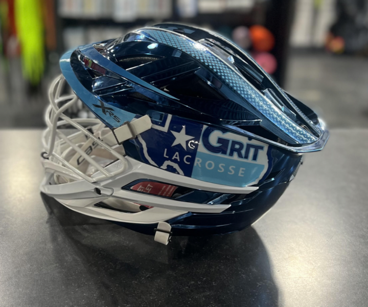 GRIT LACROSSE XRS PRO CHROME NAVY GOALIE HELMET WITH DECALS - Image 2
